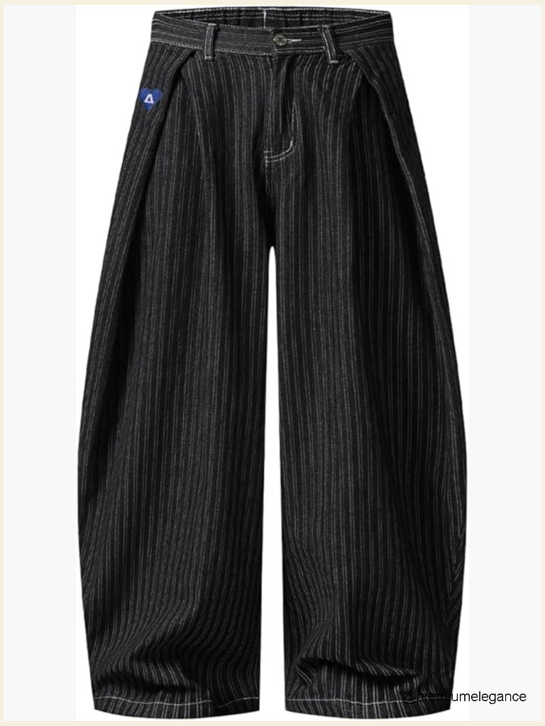 Pinstripe Baggy Barrel Jeans Pleated Wide Leg Denim Pants Unisex Streetwear